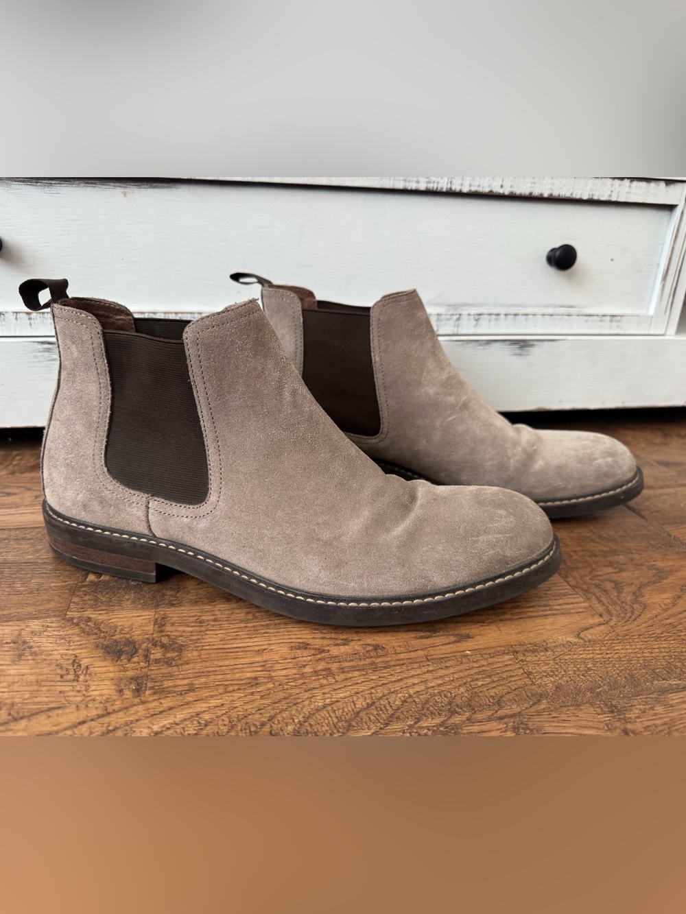 1901 Men's Chelsea Suede Boots Taupe Leather Slip On Size 12